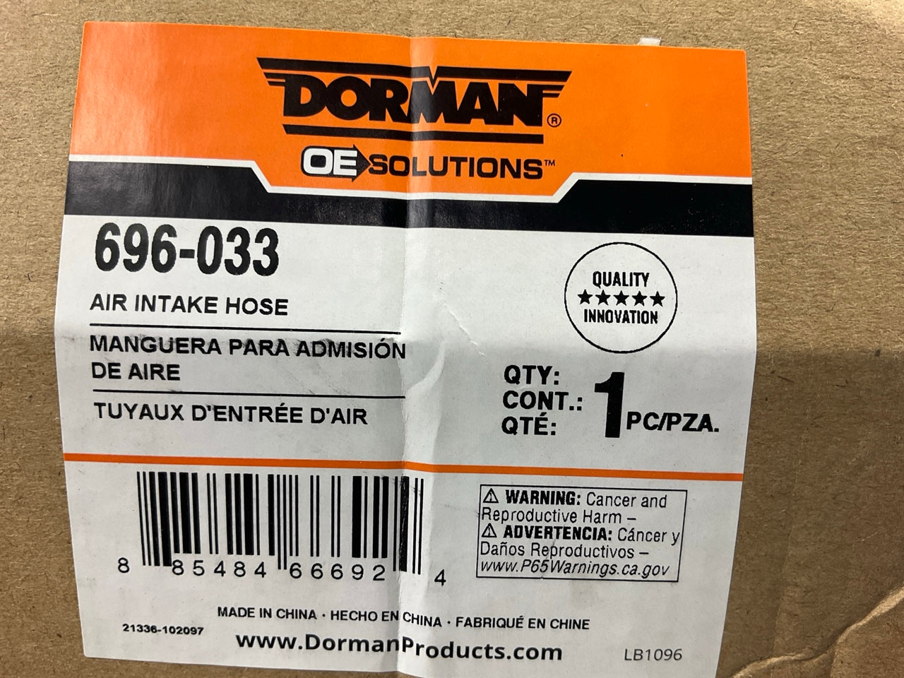 Dorman 696-033 Engine Air Intake Hose For 1998-2002 Honda Accord 3.0L-V6