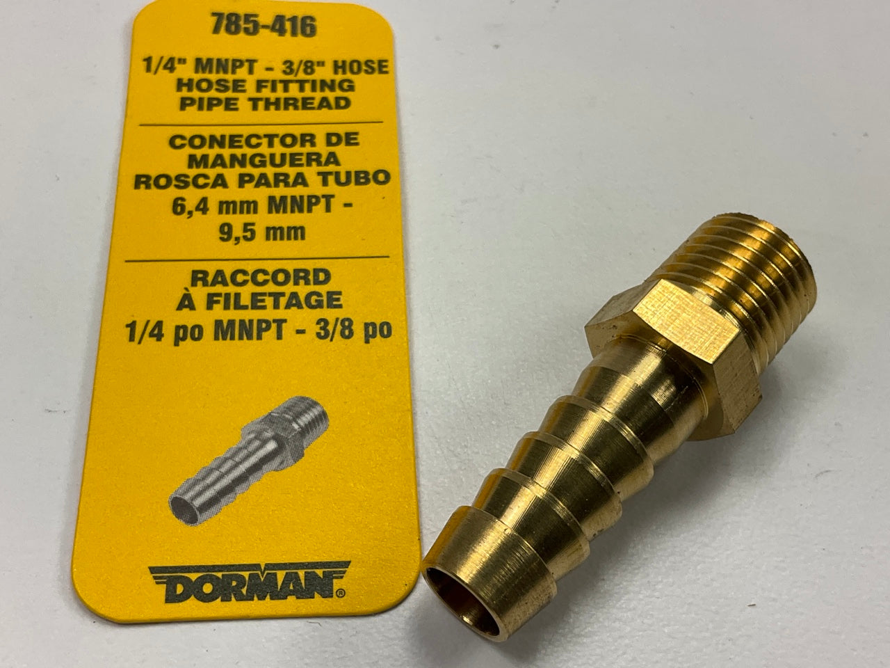 Dorman 785-416 Brass 1/4'' MNPT Pipe Thread To 3/8'' Hose Barb Fitting