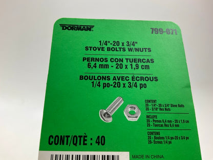 Dorman 799-071 Stove Bolt With Nuts - Grade 5, 1/4-20 Thread, 20 Bolts Total