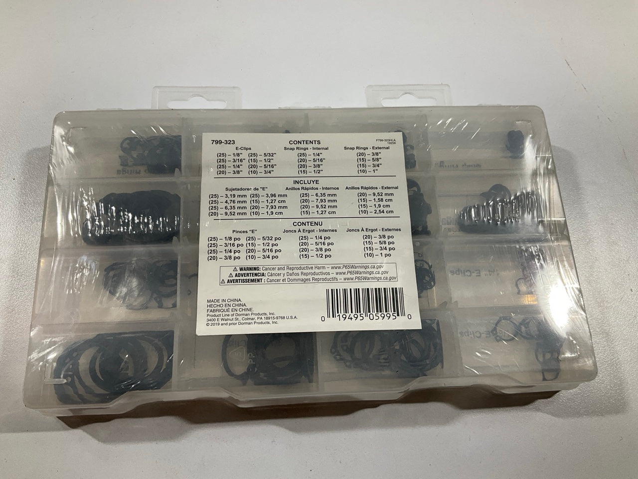 Dorman 799-323 E-Clip And Snap Ring Assortment Kit - 300 PCS