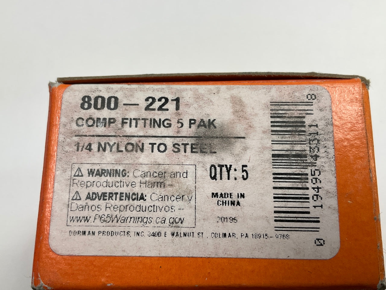 Dorman 800-221 Fuel Line Compression Union - 1/4'' Nylon To Steel Line Adapters