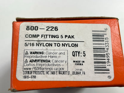 Dorman 800-226 Fuel Line Compression Union 5/16'' Nylon To Nylon Tube, 5 / Pack