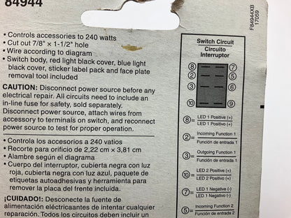 Dorman 84944 Clear Glow Rocker Switch, 20 Amp, With Red & Blue Covers