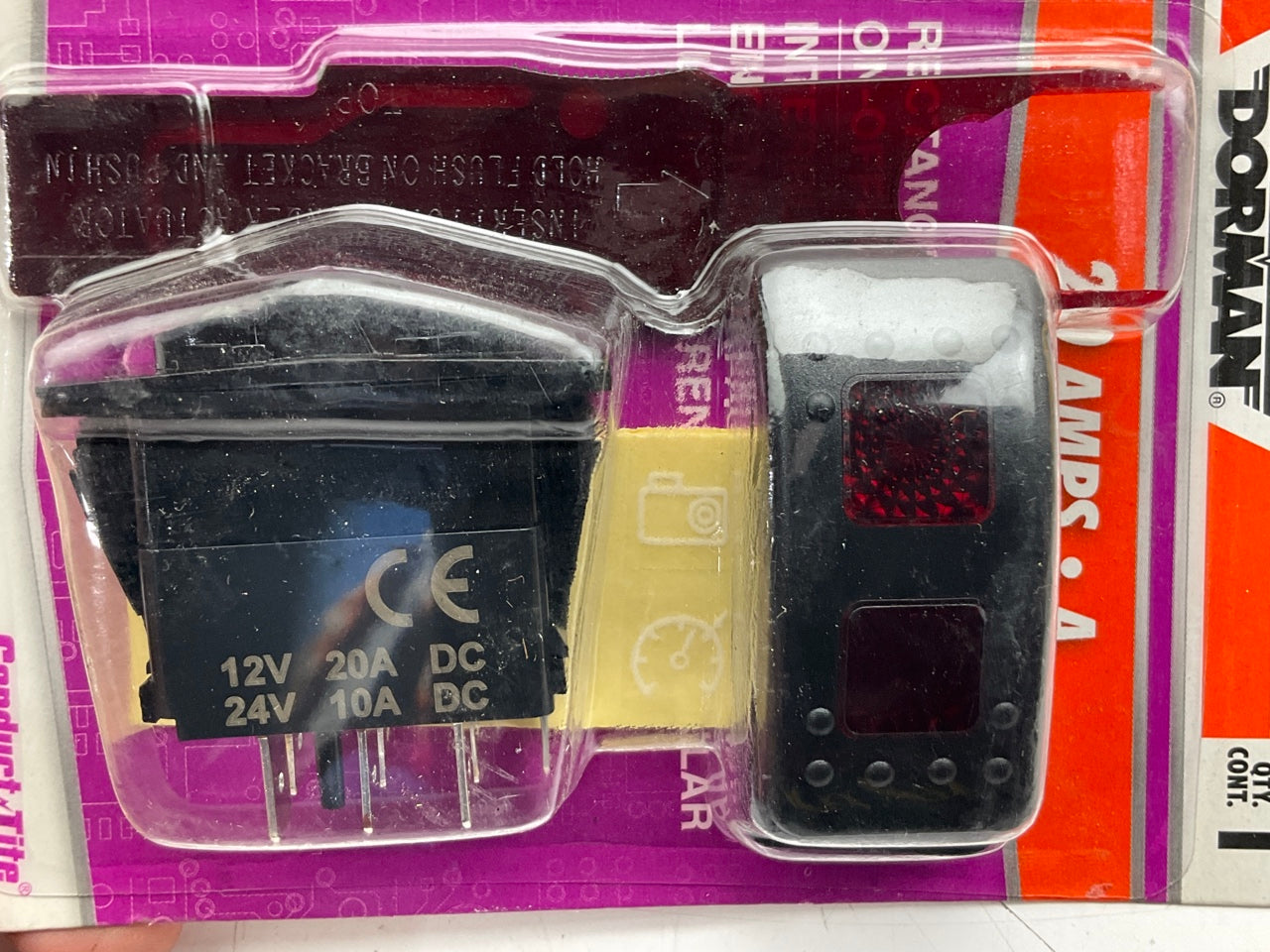 Dorman 84945 Rocker Switch - On/OFF/On, Clear Glow, 20 Amp, 12V