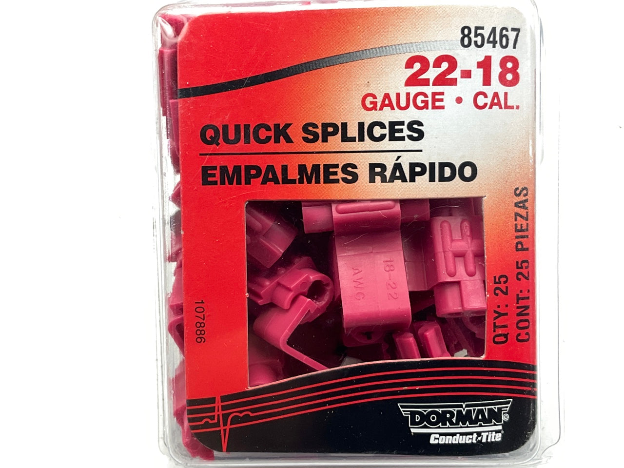 Dorman 85467 22-18 Gauge Splice Electrical Connector Terminal, Red - 25 Pack