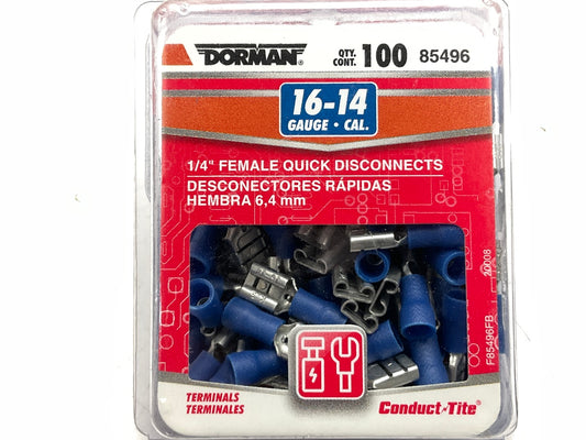 Dorman 85496 16-14 Gauge Female Quick Disconnect, Blue - 100 Pack