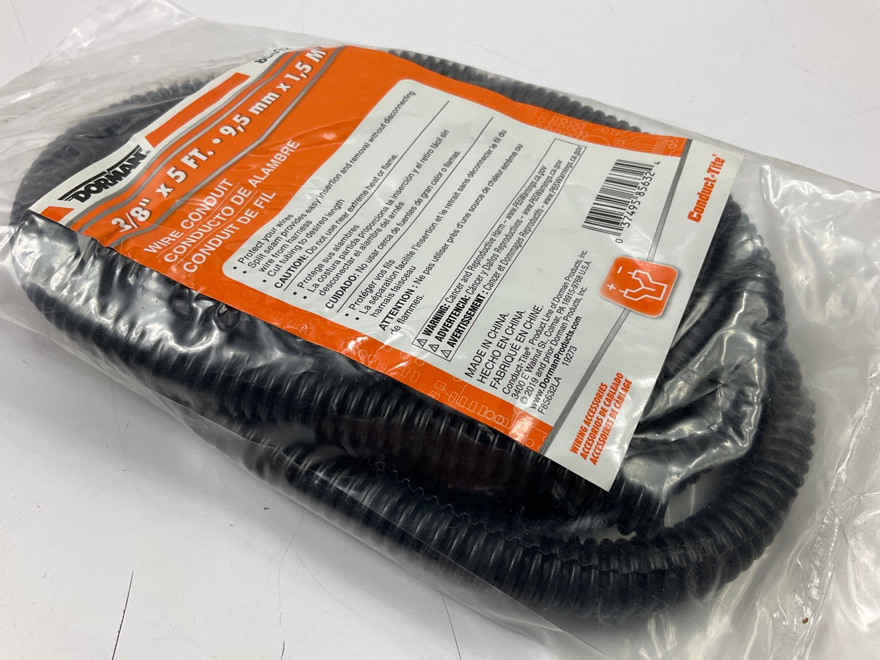 Dorman 85632 Conduct-Tite 3/8 Inch Black Split Wire Loom Conduit, 5 Feet Long
