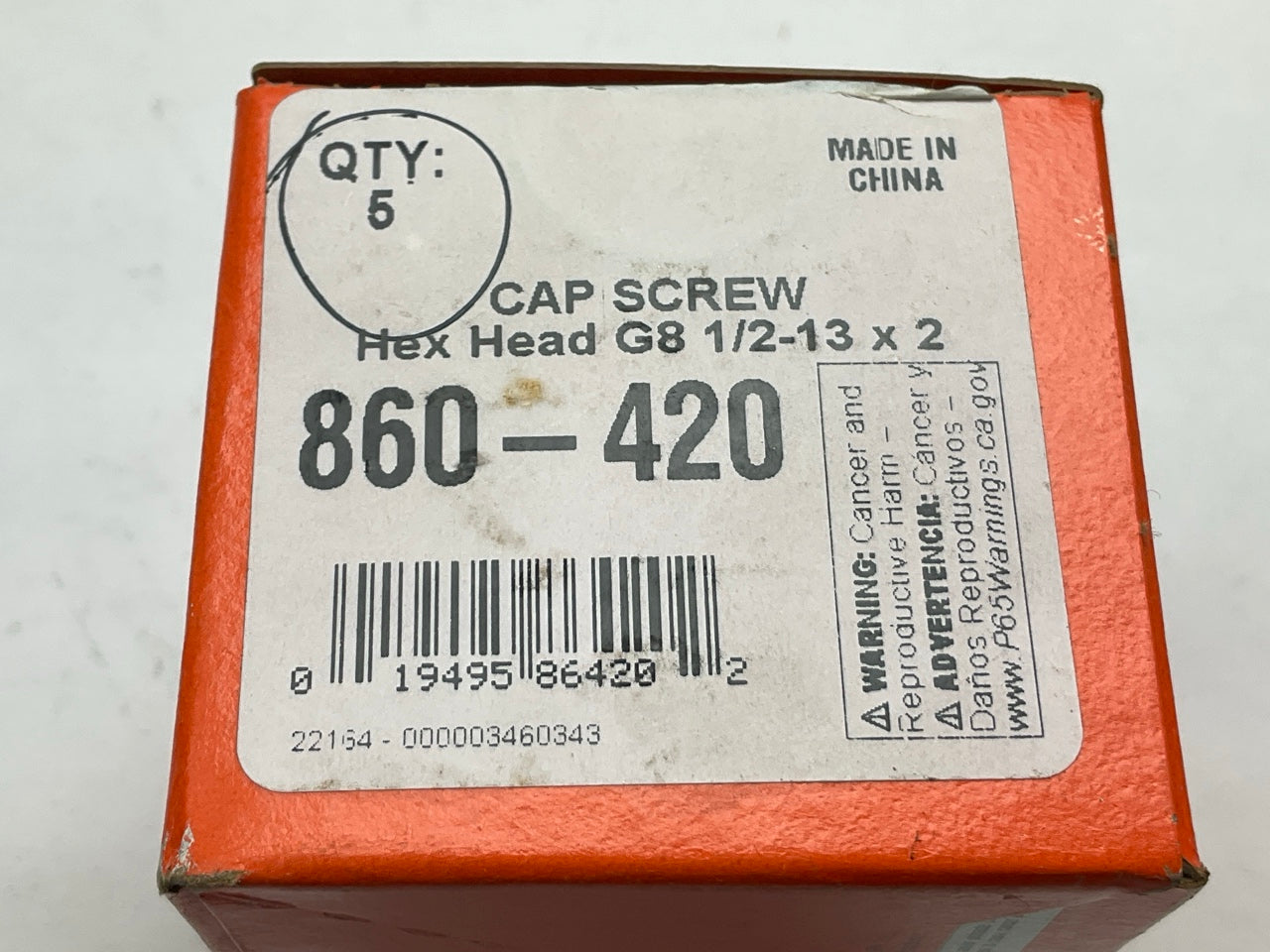 (5) Dorman 860-420 Multi-Purpose Bolt Cap Screw  1/2-13 X 2'', Grade 8