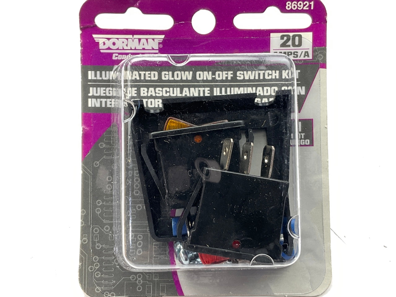 Dorman 86921 Red And Amber Rocker Arm Switch Kit With Mount Panel, 20A 12V