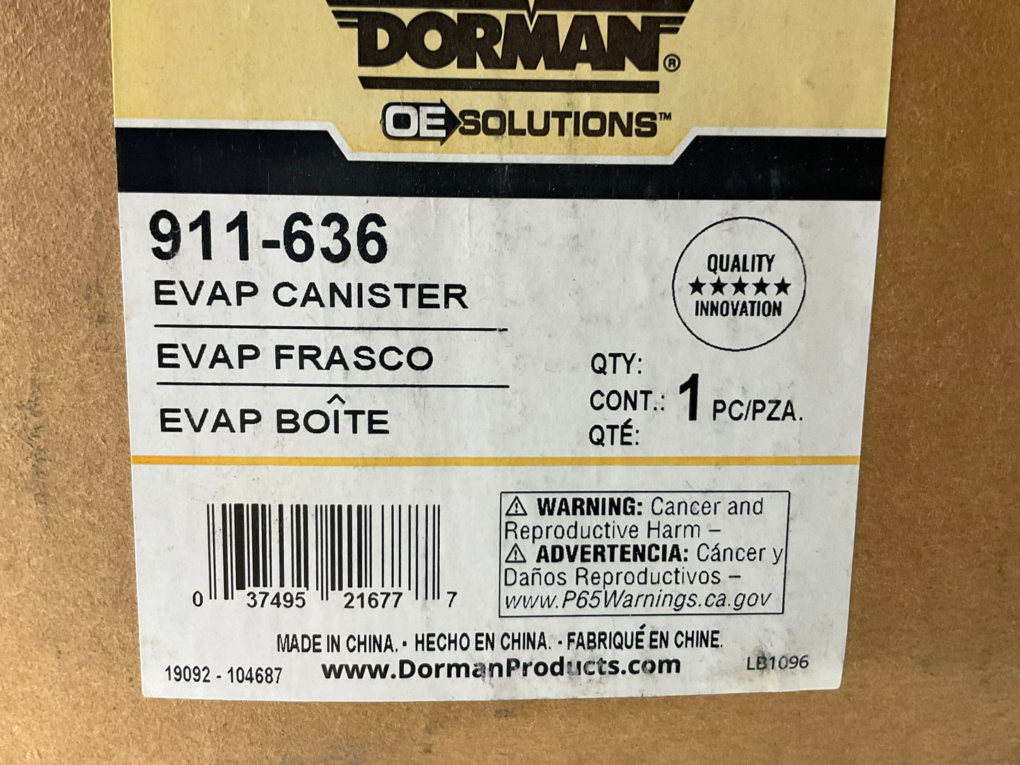 Dorman 911-636 Charcoal Fuel Vapor Canister 2000-2002 Prizm, Corolla