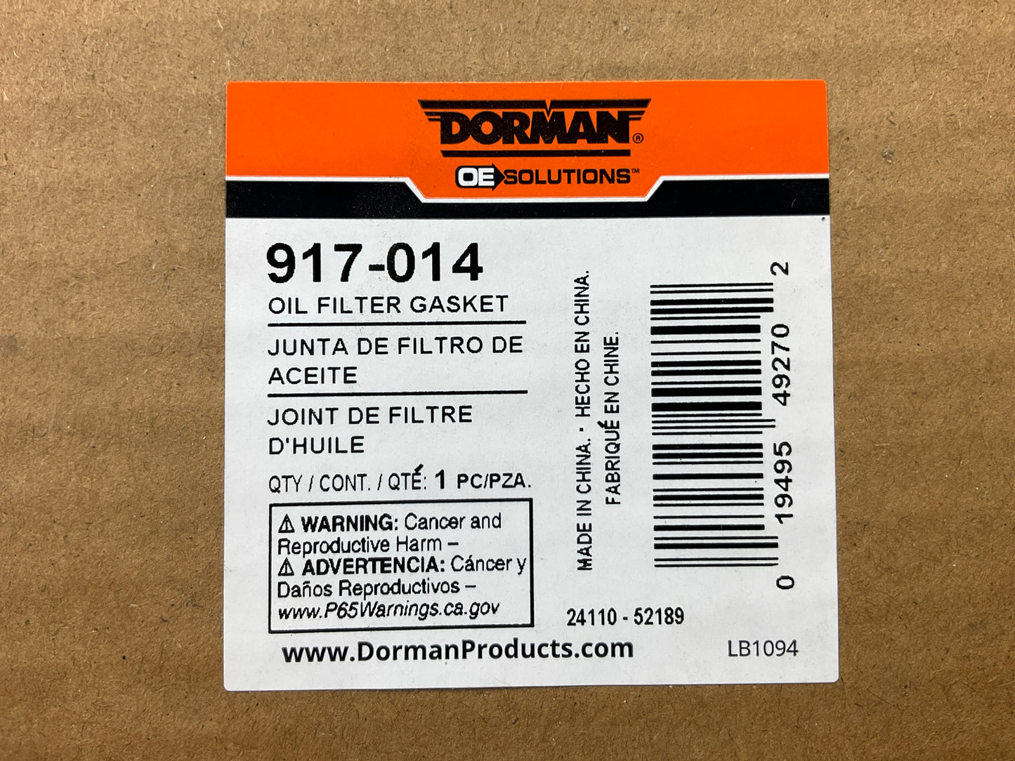 Dorman 917-014  Engine Oil Filter Adapter Gasket
