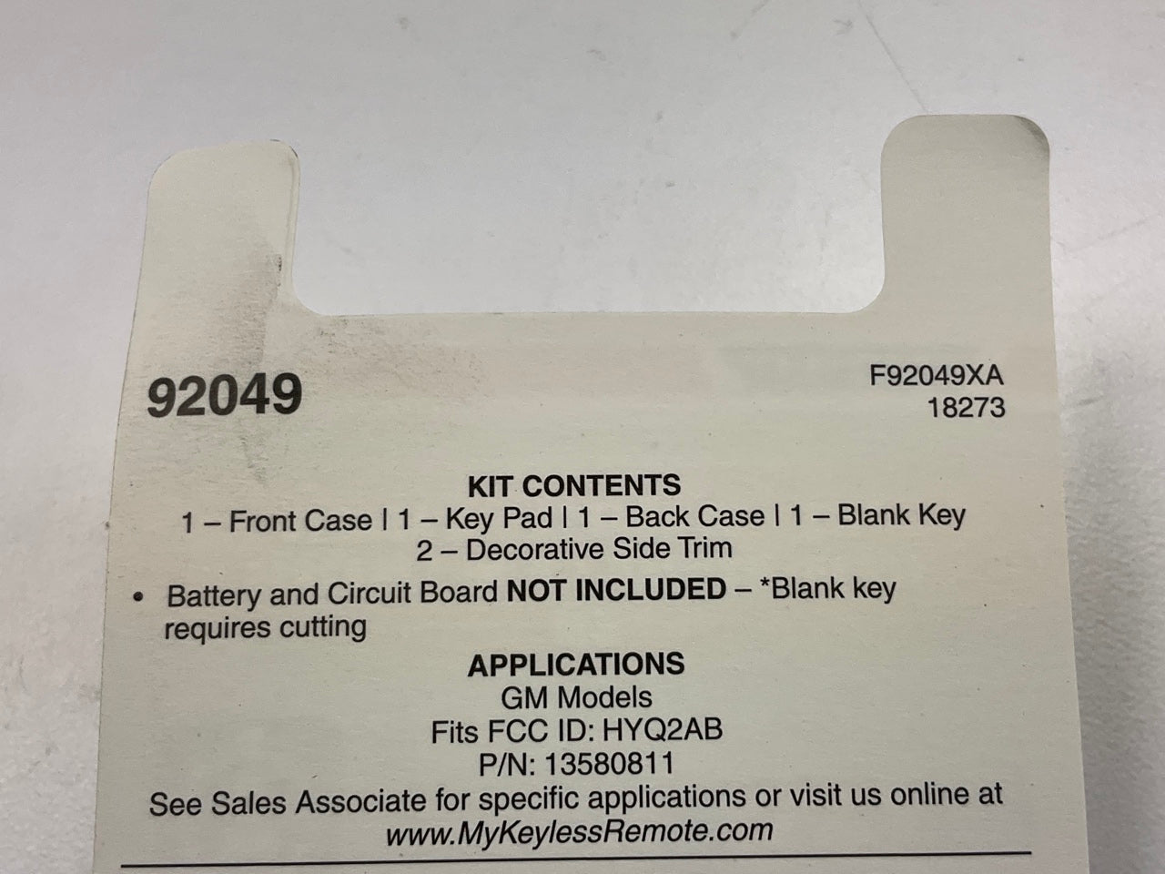 EMPTY COVER ONLY - Dorman 92049 Keyless Entry Remote / Fob