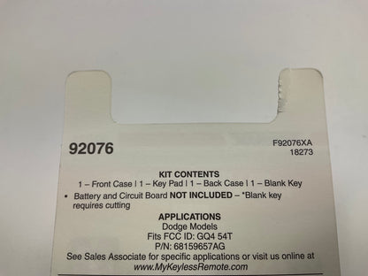 EMPTY SHELL ONLY -  Dorman 92076 Keyless Remote Transmitter Cover For 16-18 Ram