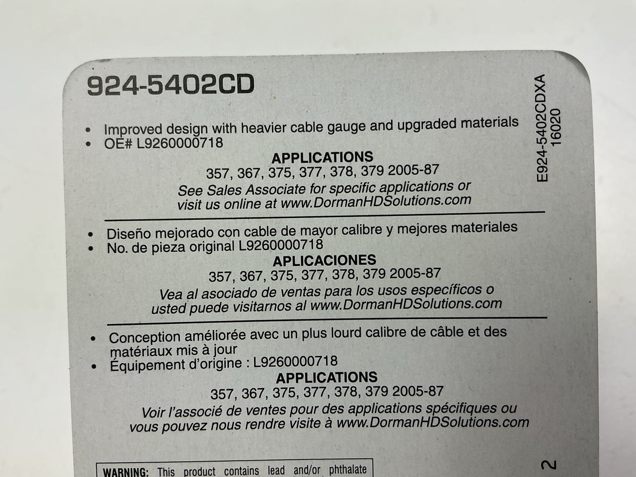 Dorman 924-5402CD Hood Restraint Cable Replaces OE # L9260000718