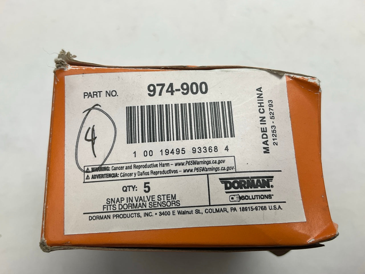 (4) Dorman 974-900 TPMS Tire Pressure Monitor Sensor Valve Stem Kits