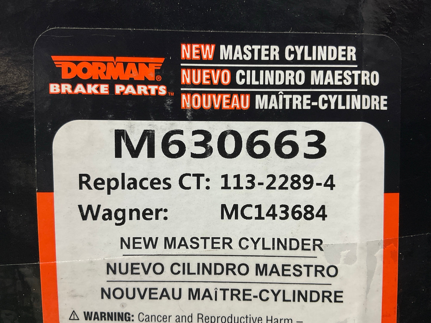 W/O CAP - Dorman M630663 Brake Master Cylinder
