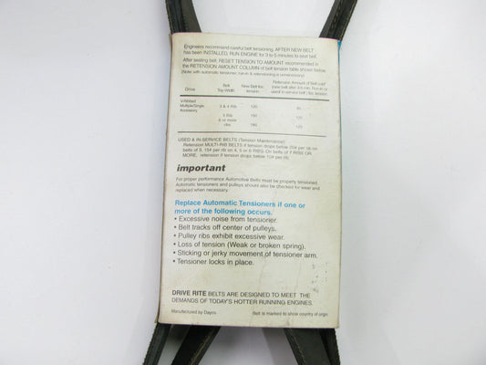 Drive-rite 5050755DR Main Drive Serpentine Belt For 1992-2002 Saturn SOHC 1.9L