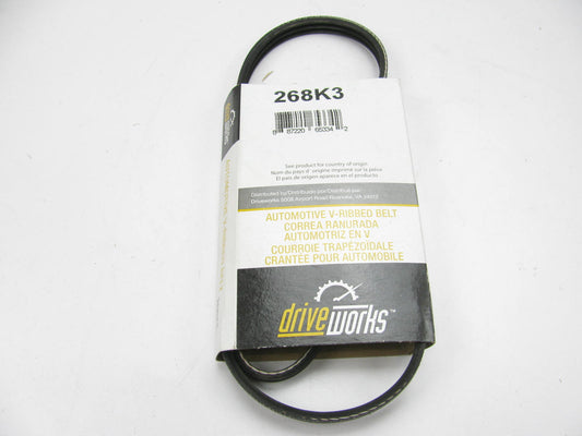 Drive Works 268K3 Serpentine Belt - 0.42'' X 26.70'' - 3 Ribs