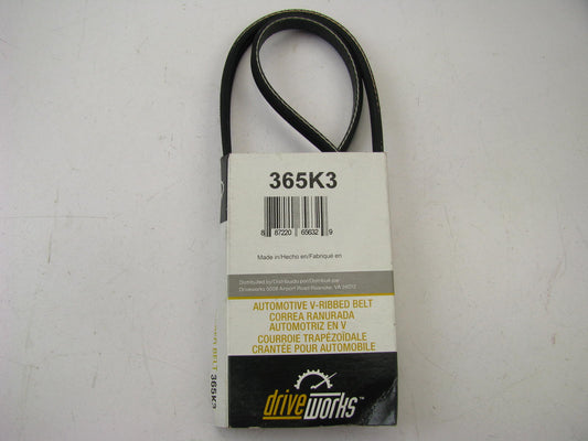 Drive Works 365K3 Serpentine Belt - 11mm X 343mm - 3 Ribs