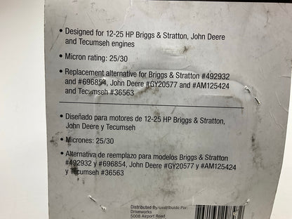 Drive Works DW764 Oil Filter For BRIGGS & STRATTON 492932 695396 492932 492056