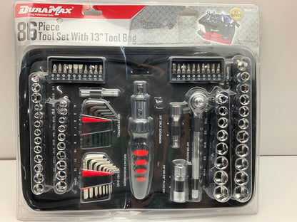 Dura Max UA50032J 86-Piece Tool Ratchet Socket Bit Set W/ 13'' Tool Bag