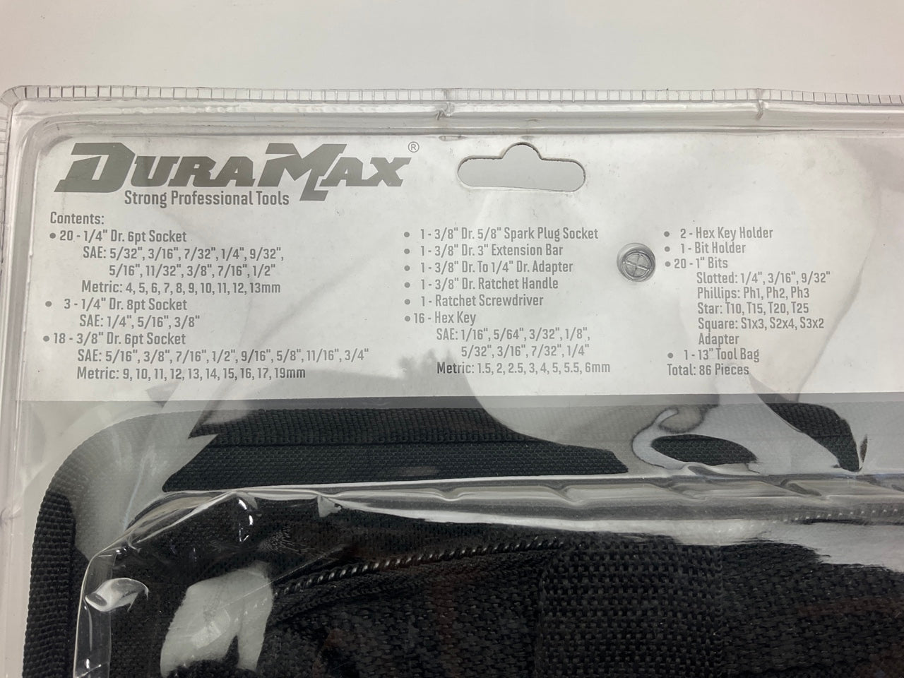 Dura Max UA50032J 86-Piece Tool Ratchet Socket Bit Set W/ 13'' Tool Bag