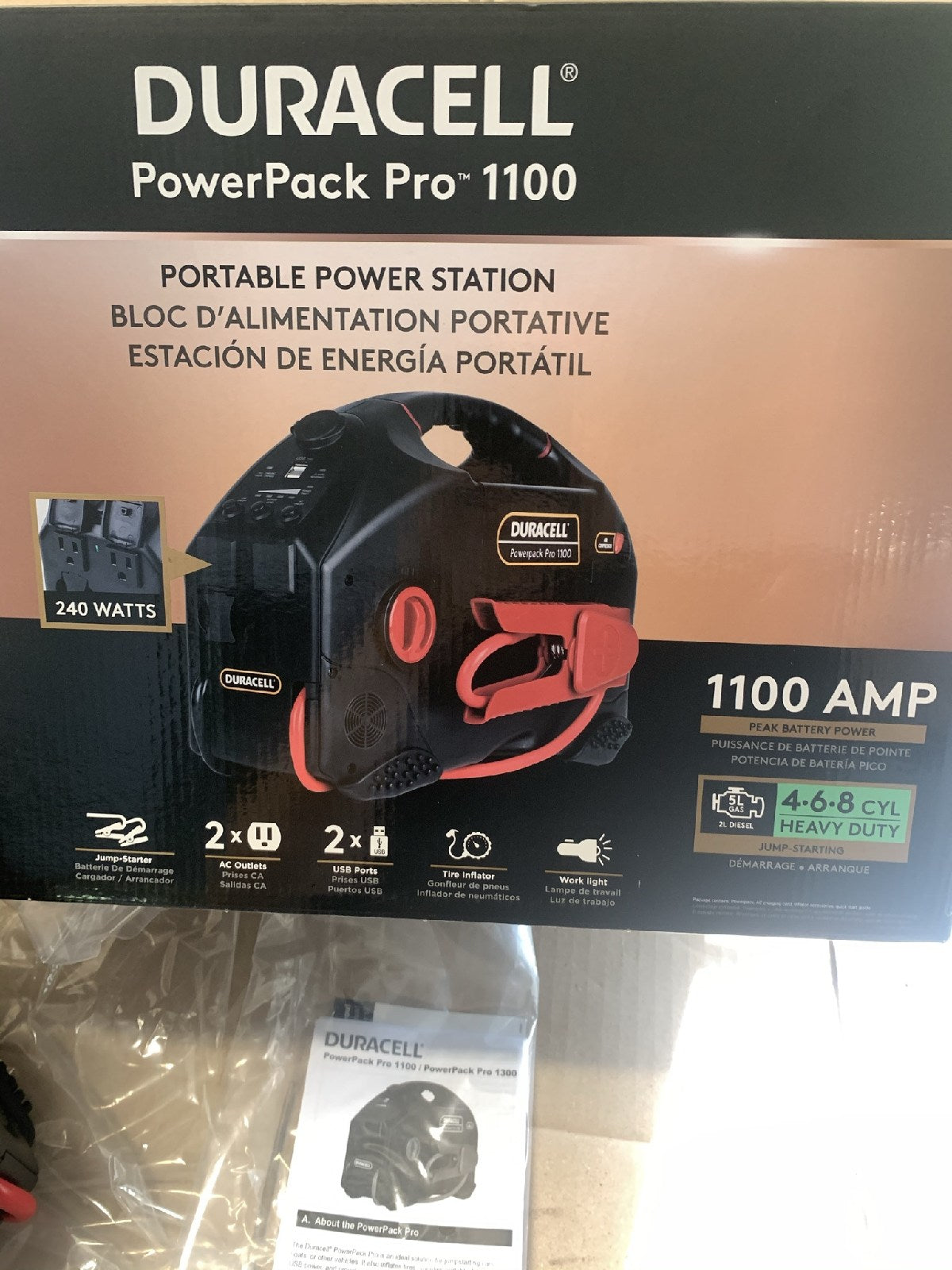 Duracell Powerpack Pro 1100 AMP Jump Starter, Air Compressor & Power Inverter