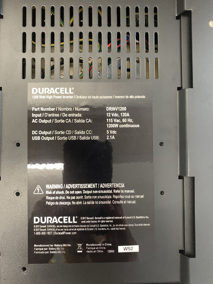 NEW - Duracell DRINV1200 1200W High Power Inverter W/ 3 AC Outlets & 1 USB Port