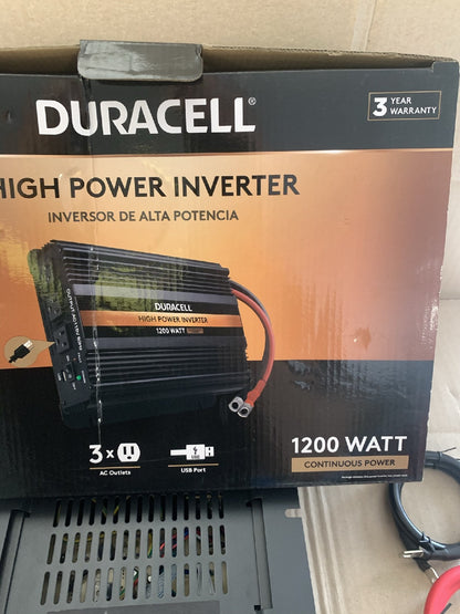 NEW - Duracell DRINV1200 1200W High Power Inverter W/ 3 AC Outlets & 1 USB Port