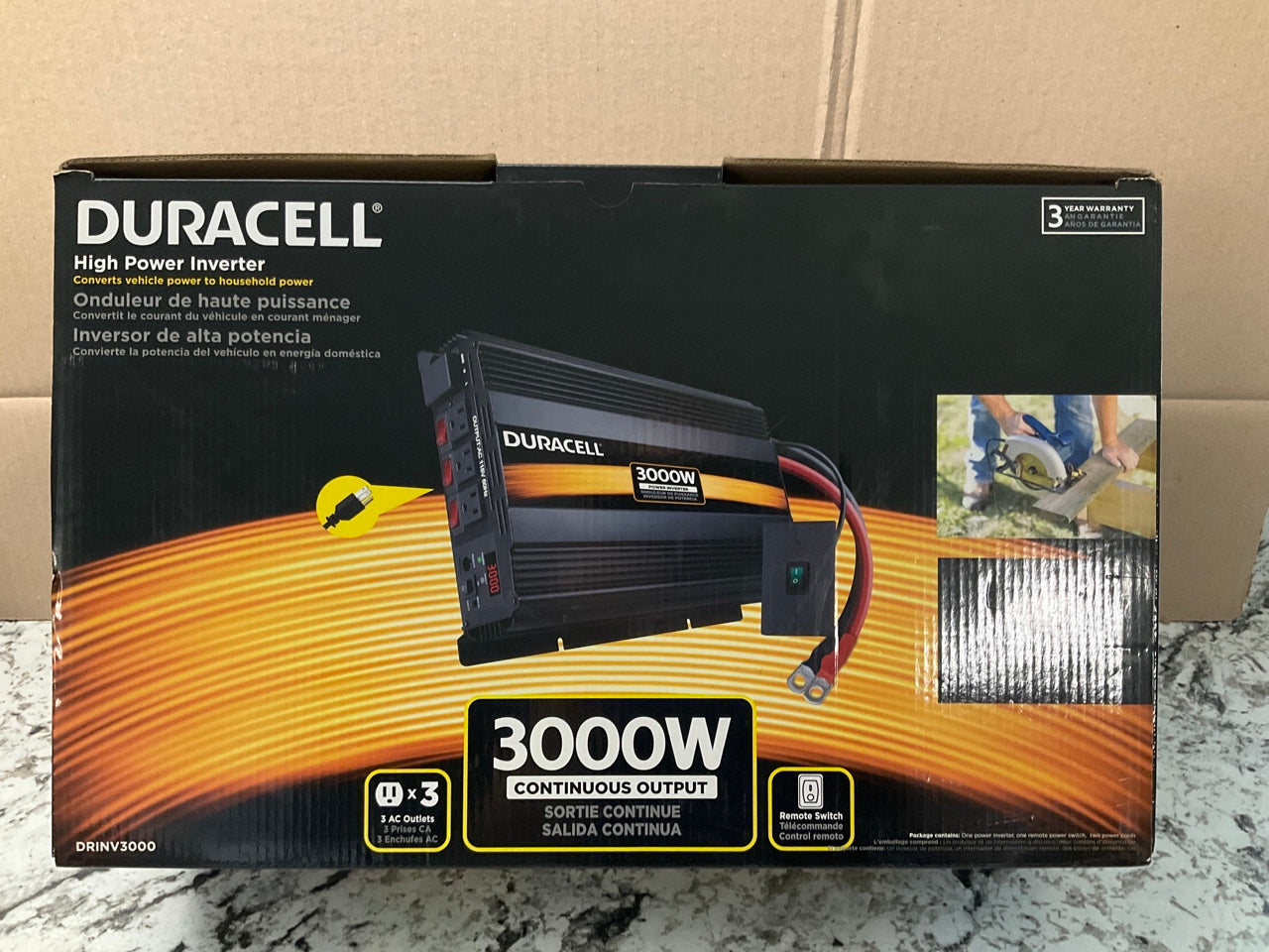 NEW IN BOX - DURACELL POWER 3000 WATT HIGH POWERED INVERTER DRINV3000 3000W