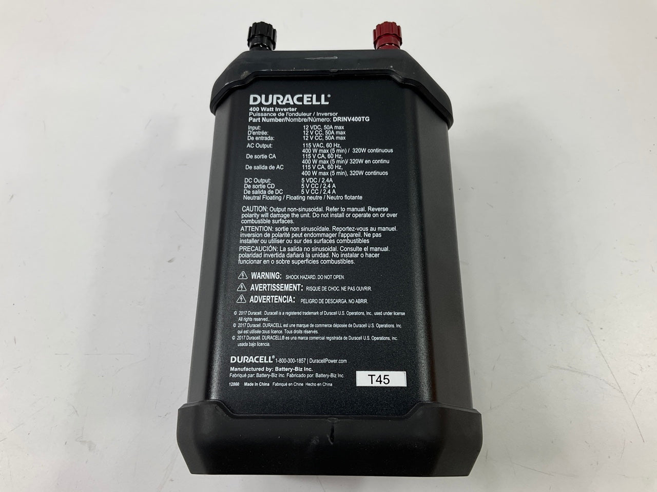 Duracell DRINV400 High Power Tailgate Inverter 400 Watt Peak 320W Continuous 12V