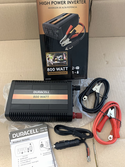 Duracell DRINV800 High Power Inverter 1600 Watt Peak 800W Continuous, 12V DC In