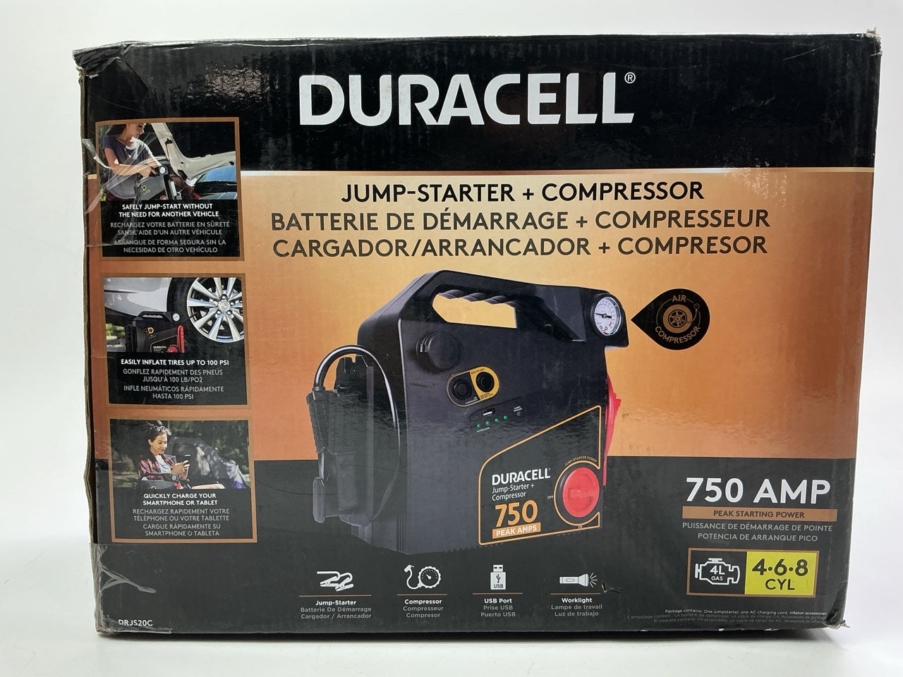 INCOMPLETE Duracell Battery Jump Starter 750 Amp W/ Tire Air Compressor Inflator