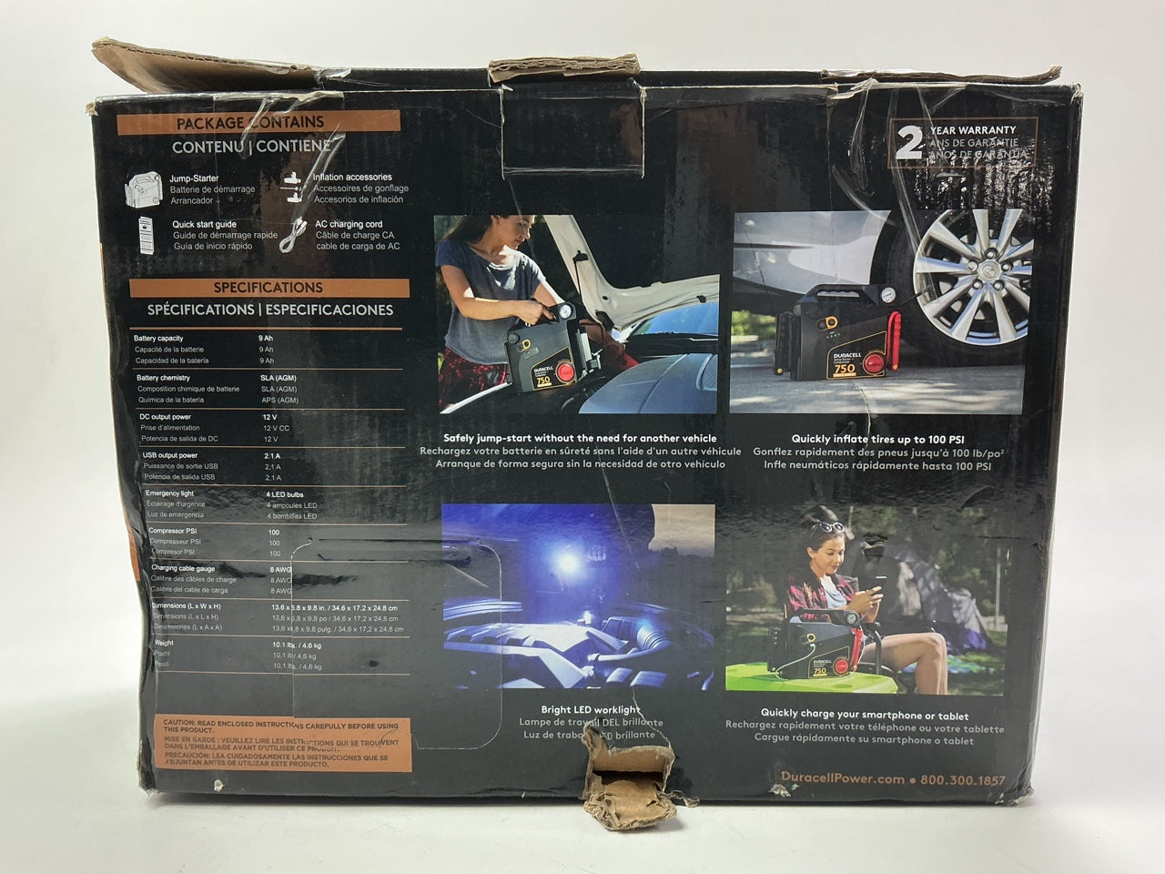 INCOMPLETE Duracell Battery Jump Starter 750 Amp W/ Tire Air Compressor Inflator