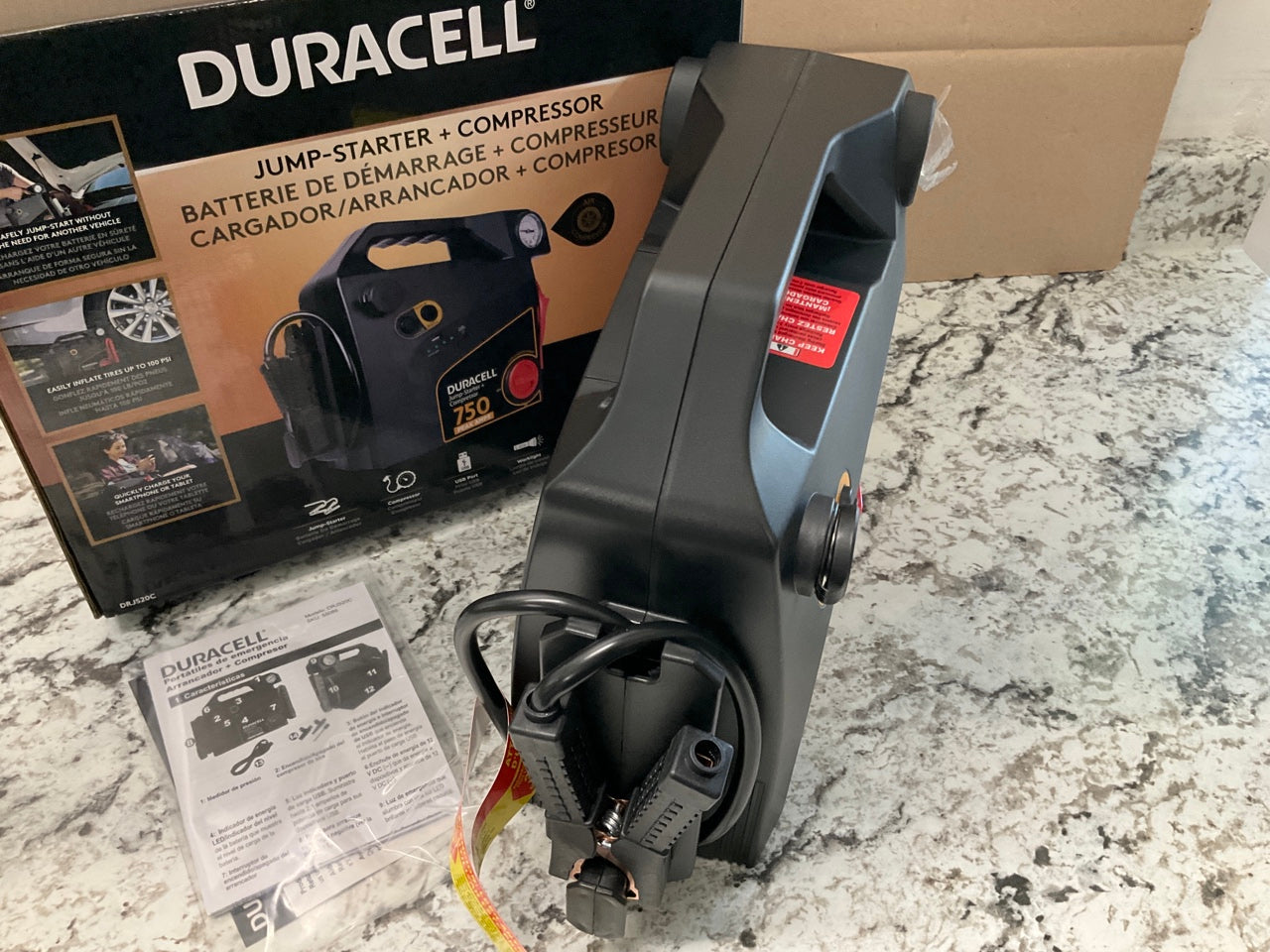 Duracell DRJS20C Battery Jump Starter 750 Amp With Tire Air Compressor Inflator