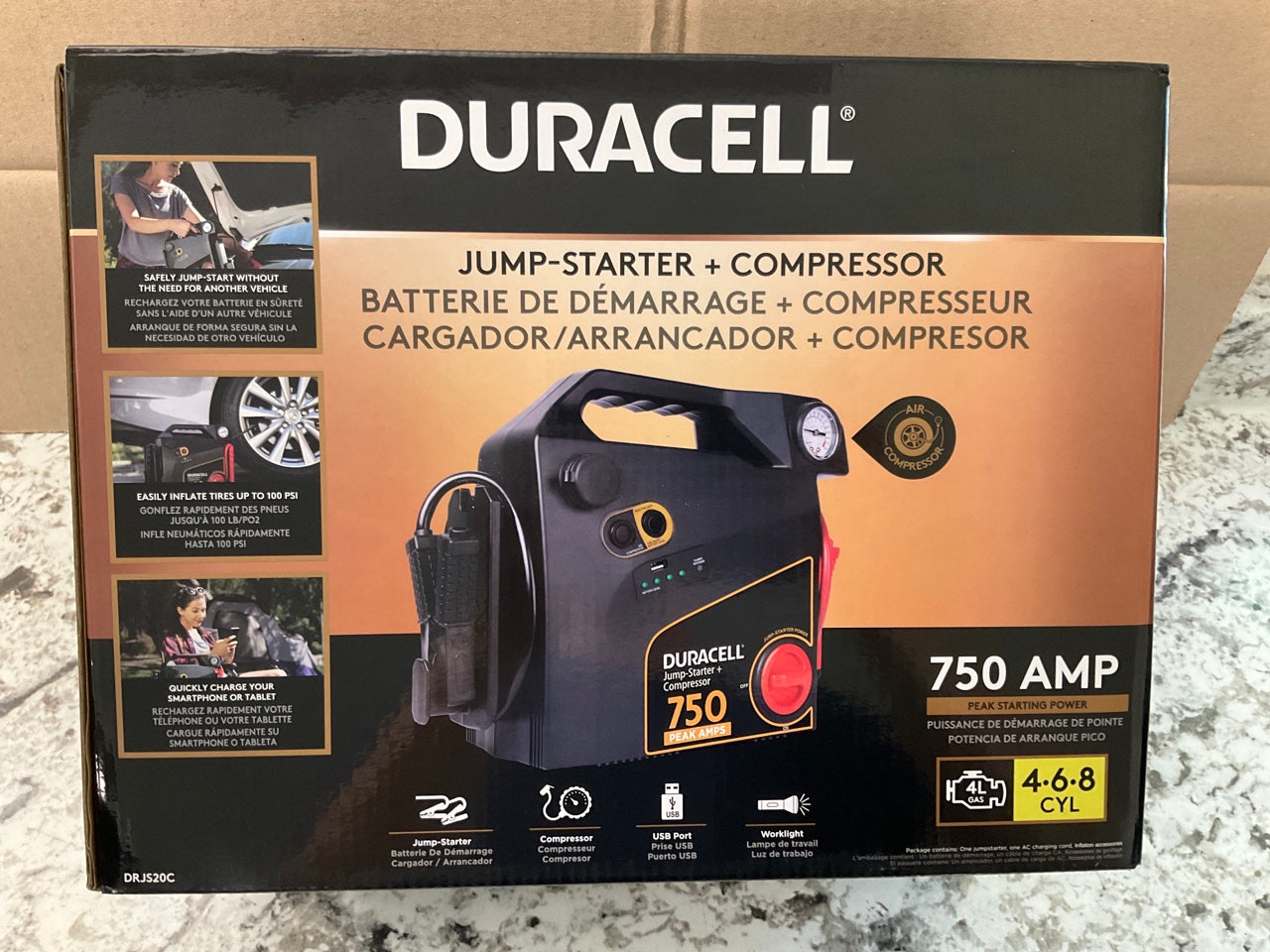 Duracell DRJS20C Battery Jump Starter 750 Amp With Tire Air Compressor Inflator