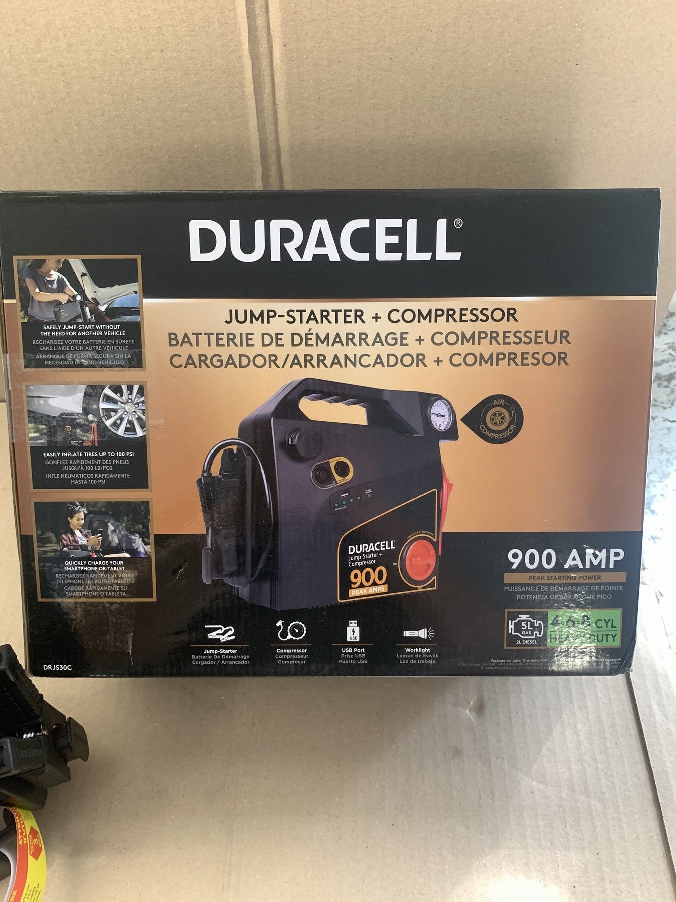 Duracell DRJS30C 900 Amp Jump Starter Booster And Air Compressor - New In Box