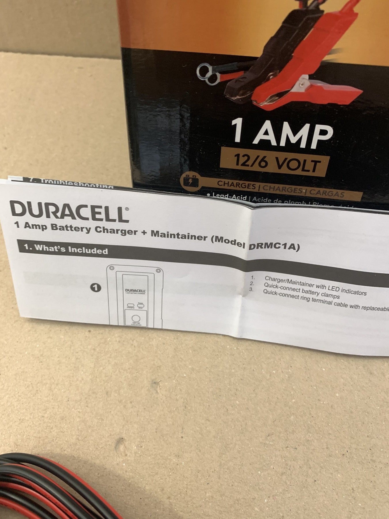 NEW - Duracell DRMC1A 1 Amp Battery Charger Maintainer For 6V And 12V Batteries