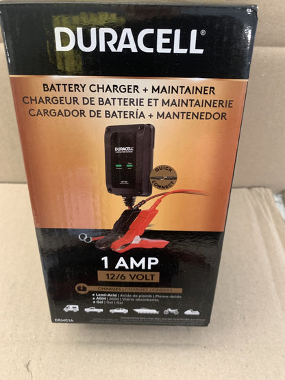 NEW - Duracell DRMC1A 1 Amp Battery Charger Maintainer For 6V And 12V Batteries