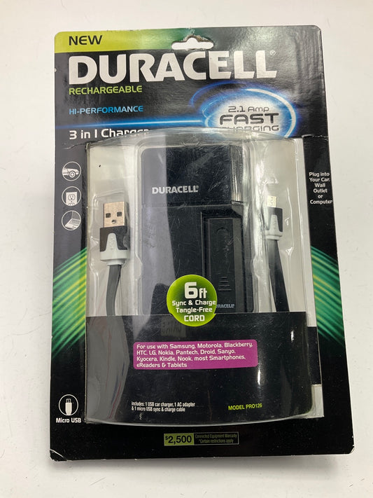 Duracell PRO126 Pro 3-in-1 Charger W/ Micro USB Sync & Charge Cable