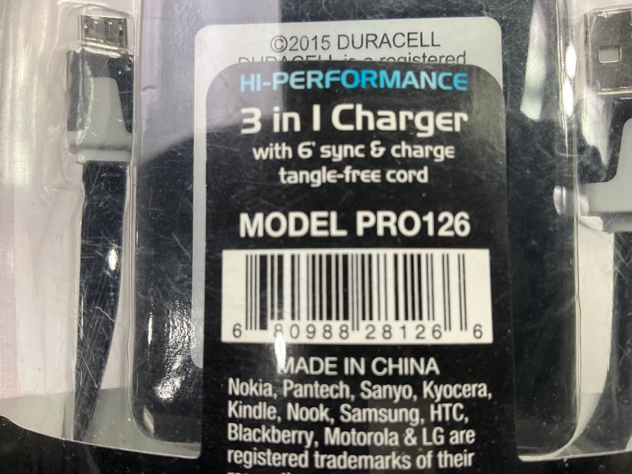 Duracell PRO126 Pro 3-in-1 Charger W/ Micro USB Sync & Charge Cable