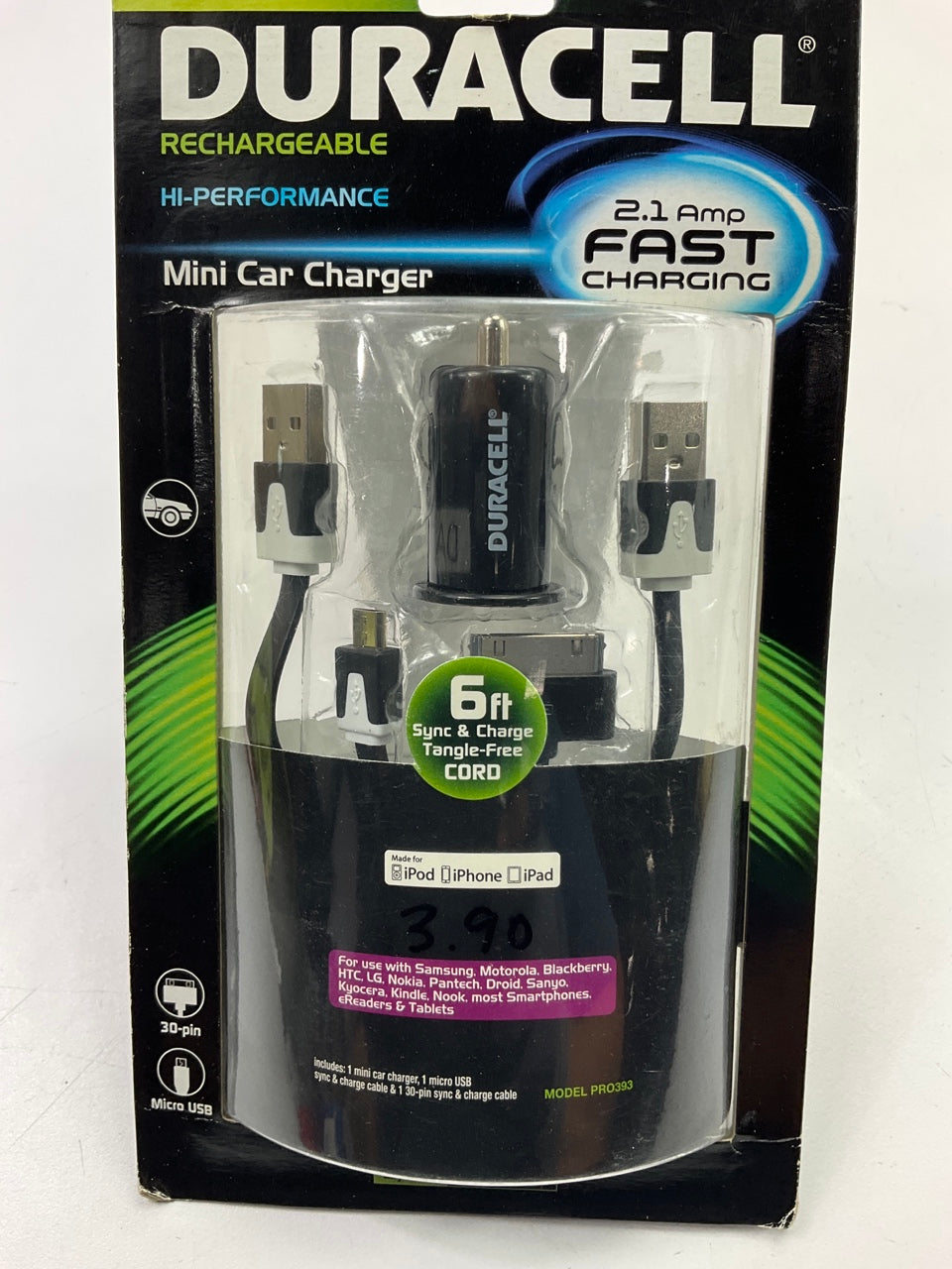 Duracell PRO393 2.1 Amp Mini-Car Charger - Micro USB