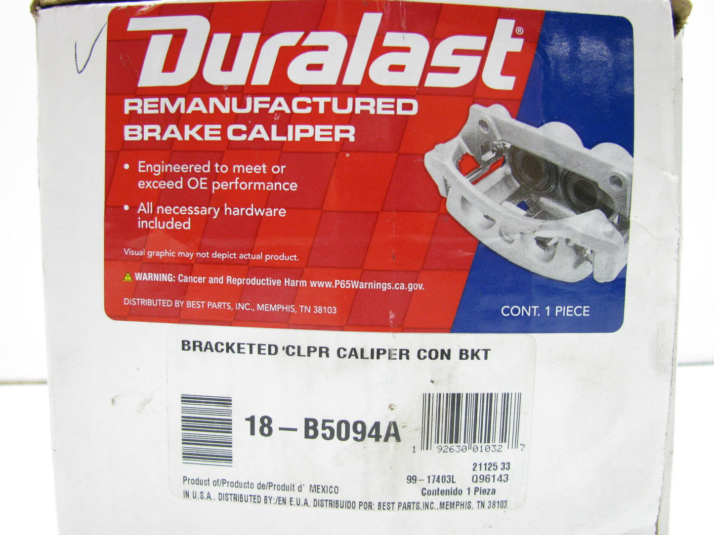 Duralast 18-B5094A Rear Left Drivers Side Brake Caliper For 08-14 Cadillac CTS