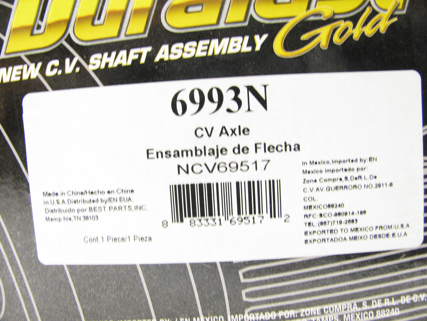 Duralast 6993N Front Left CV Axle Assembly
