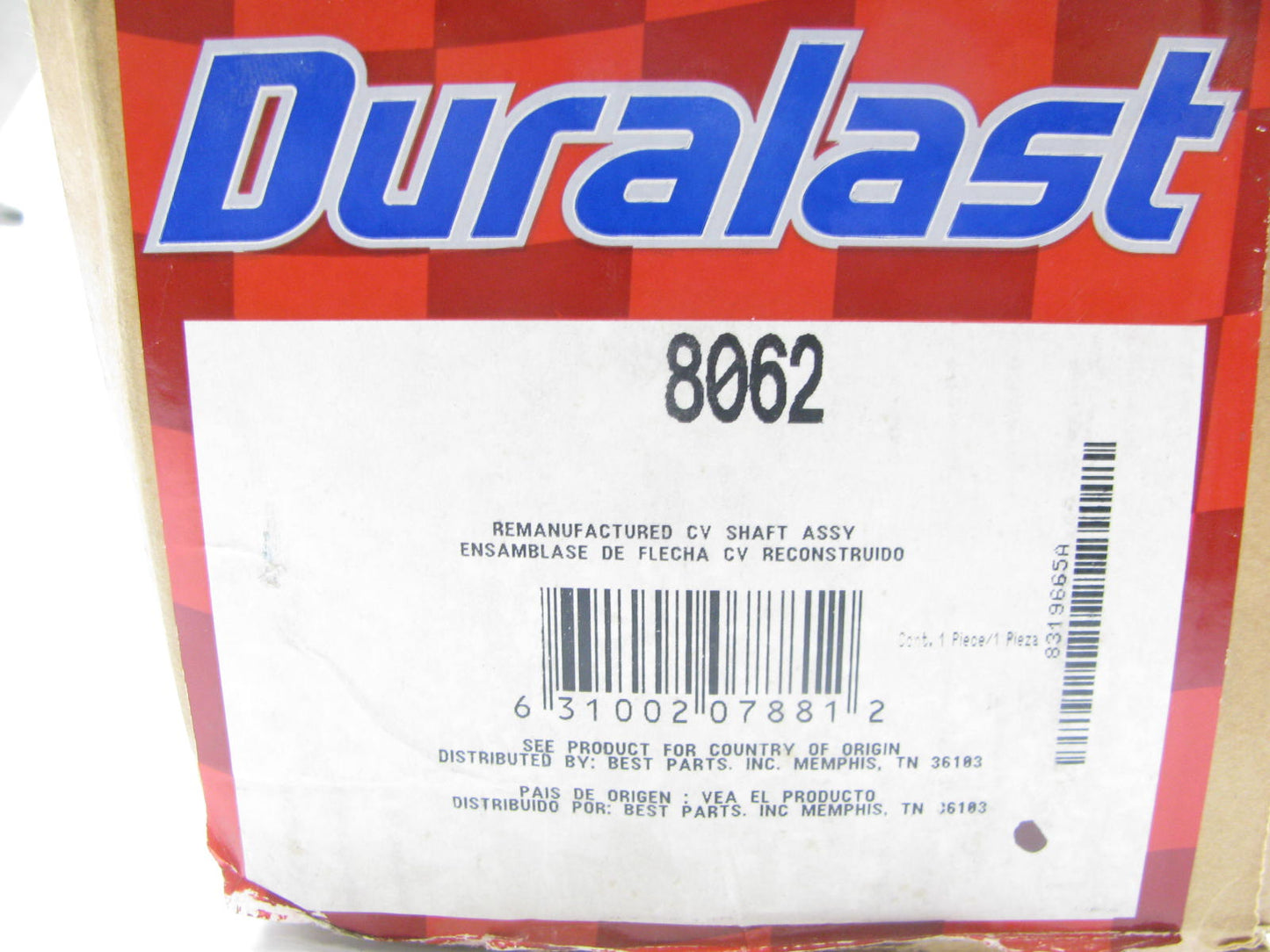 Duralast 8062 FRONT RIGHT CV Axle For 99-03 3.2 TL 01-03 3.2 CL 98-02 Accord