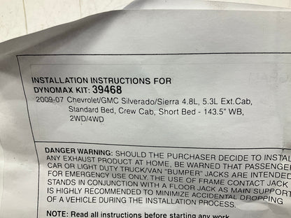 Dynomax 39468 Dual Exhaust System Kit 07-08 Silverado 1500 Extended Cab Std Bed