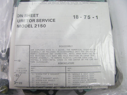 E-tron 1551 Carburetor Rebuild Kit For 1975-1980 Ford 2-BBL 2100 2150