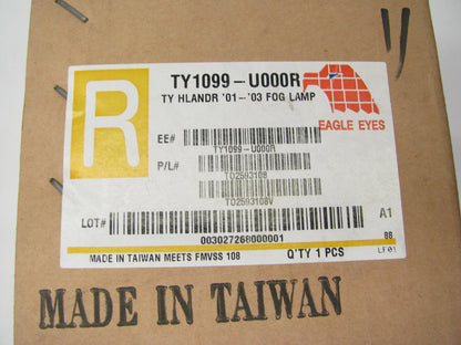 Eagle Eyes TY1099-U000R Right Fog Light Lamp - 2001-2003 Toyota Highlander