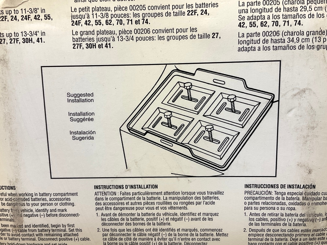 East Penn 00206 Battery Tray For Group Size 27, 27F, 30H, 41, Up To 13-3/4'' Long