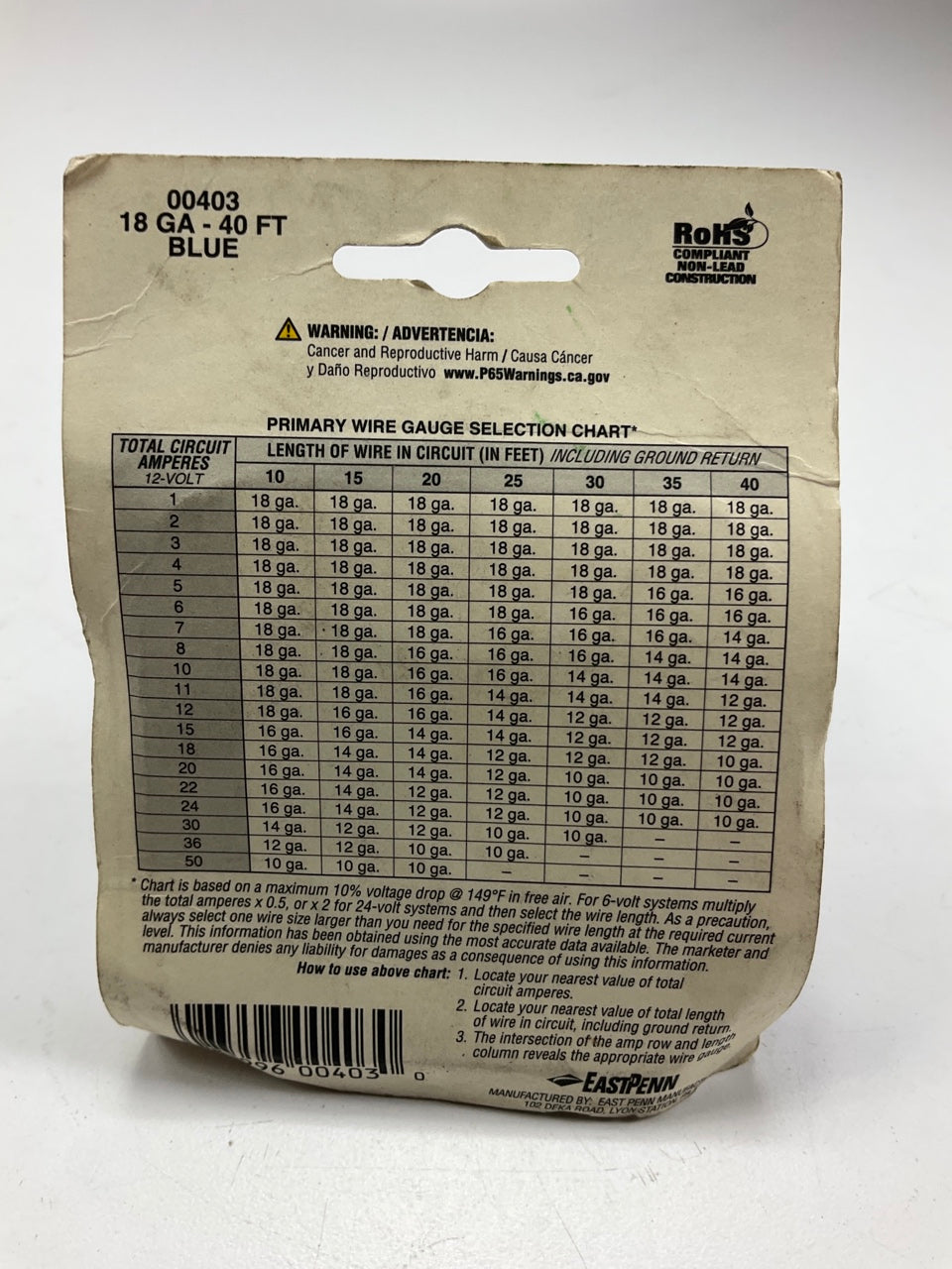 East Penn 00403 Primary Wire, Blue, 18 Gauge, 40 Feet Roll